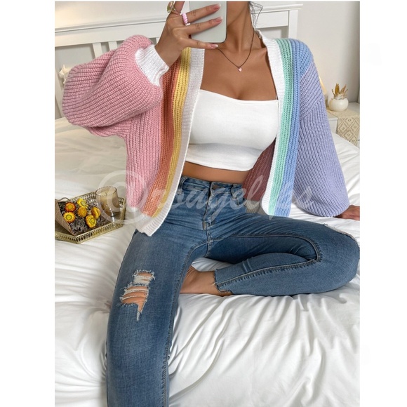 Multicolor Color-block Open Front Cardigan Long Sleeve - Picture 3 of 10